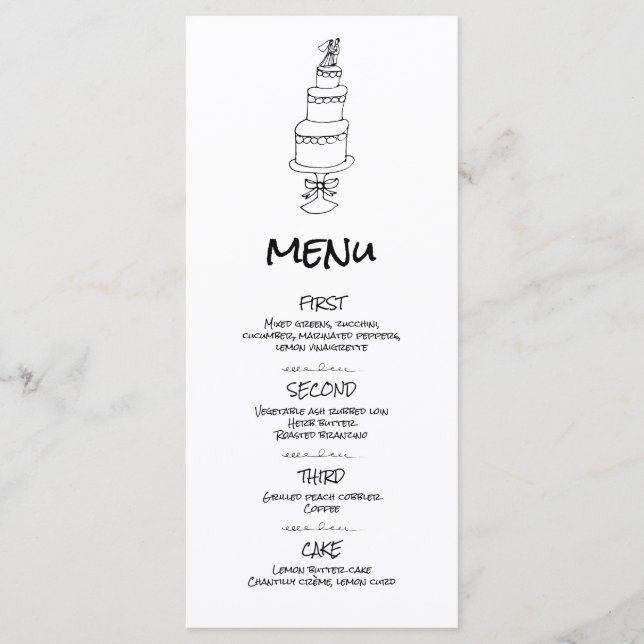 Doodle Illustrations Wedding in Black and White Menu (Front)