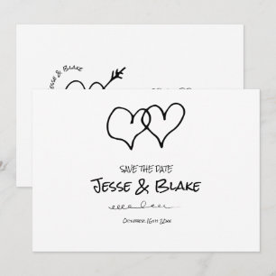 Doodle Illustrations Wedding in Black and White Save The Date