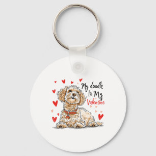 Doodle Is My Valentine Cute Goldendoodle Dog Owner Key Ring