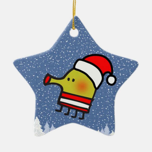 Doodle Jump Christmas Star Ceramic Ornament (Front)