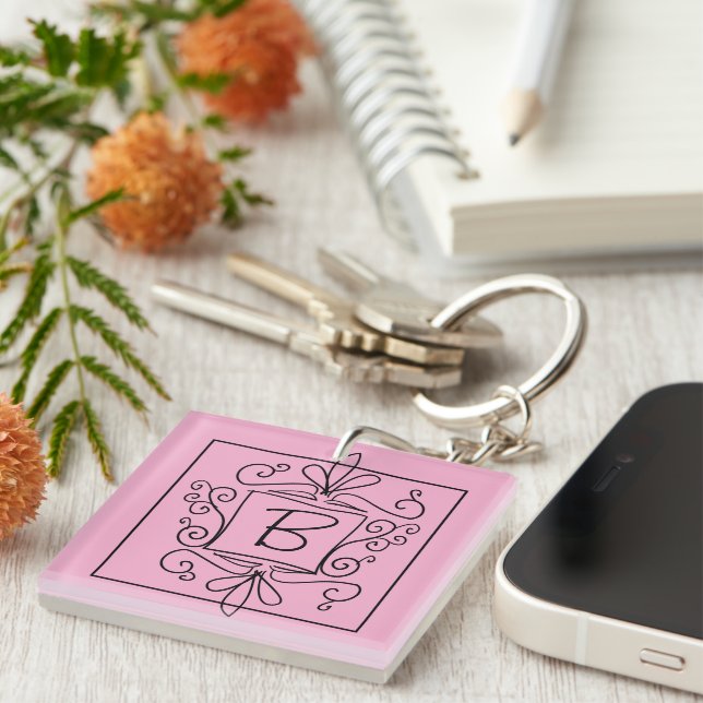 Doodle keychain with custom name monogram (Front Right)