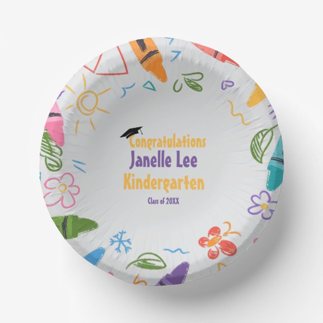 Doodle Kindergarten Graduation Party  Paper Plate (Front)