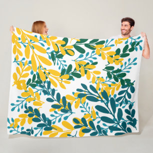 Doodle leaves blue green yellow 36 fleece blanket