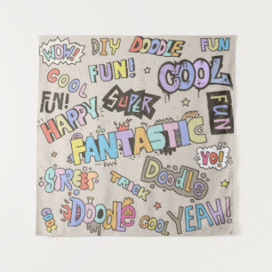 Doodle Lettering Words Cool Fun vintage Hand Drawn Tapestry