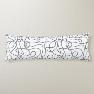 Doodle Line Art Pattern   Blue-Grey on White Body Cushion