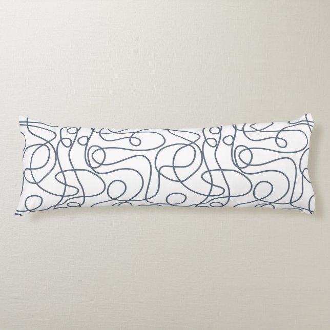 Doodle Line Art Pattern | Blue-Grey on White Body Cushion (Front)