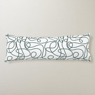 Doodle Line Art Pattern Dark Emerald Green/White Body Cushion