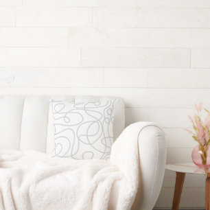 Doodle Line Art Pattern   Dusty Blue on White Cushion