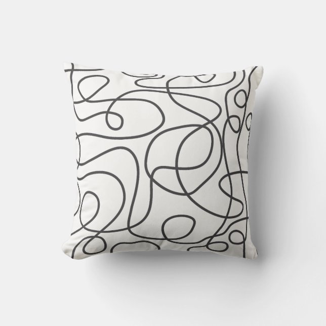 Doodle Line Art Pattern | Graphite on White Cushion (Front)