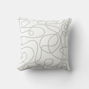 Doodle Line Art Pattern Light GrayGreen on White Cushion