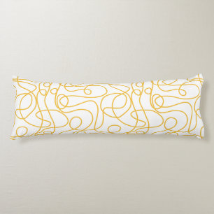 Doodle Line Art Pattern   Mustard Yellow on White Body Cushion