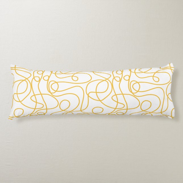Doodle Line Art Pattern | Mustard Yellow on White Body Cushion (Front)