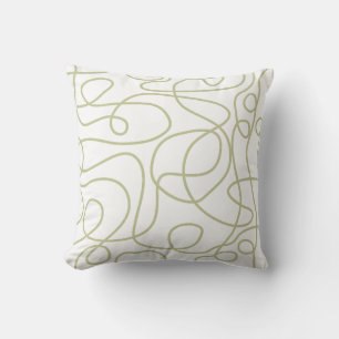 Doodle Line Art Pattern   Pale Pistachio on White Cushion