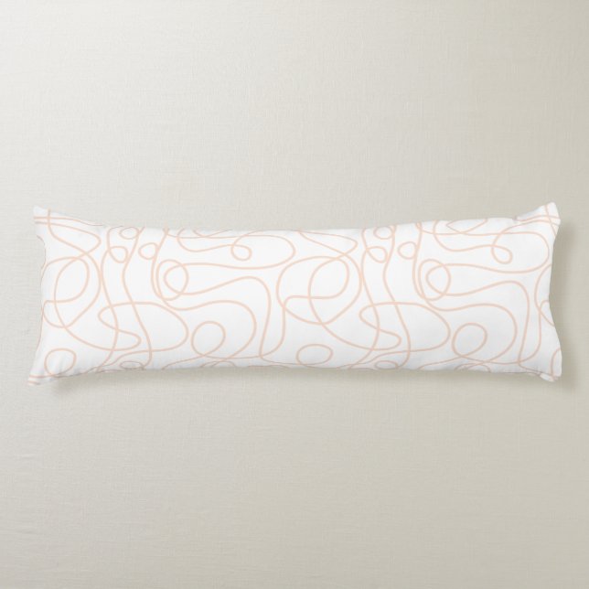 Doodle Line Art Pattern | Peach/Apricot on White Body Cushion (Front)