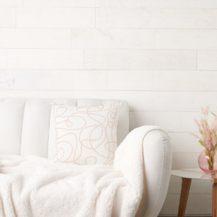 Doodle Line Art Pattern Peach/Apricot on White Cushion