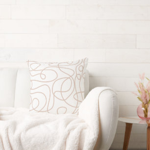 Doodle Line Art Pattern Soft Terracotta on White Cushion