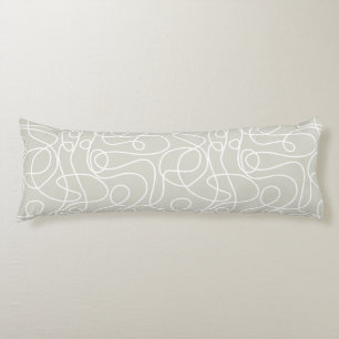 Doodle Line Art Pattern   White on Beige/Warm Grey Body Cushion