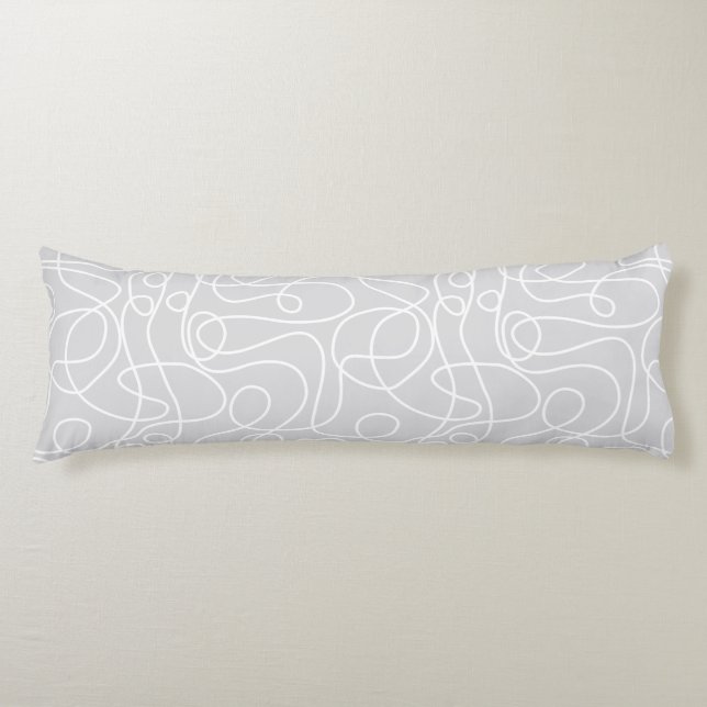 Doodle Line Art Pattern | White on Pale Grey Body Cushion (Front)