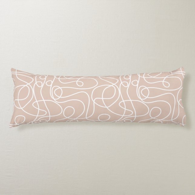 Doodle Line Art Pattern | White on Soft Terracotta Body Cushion (Front)