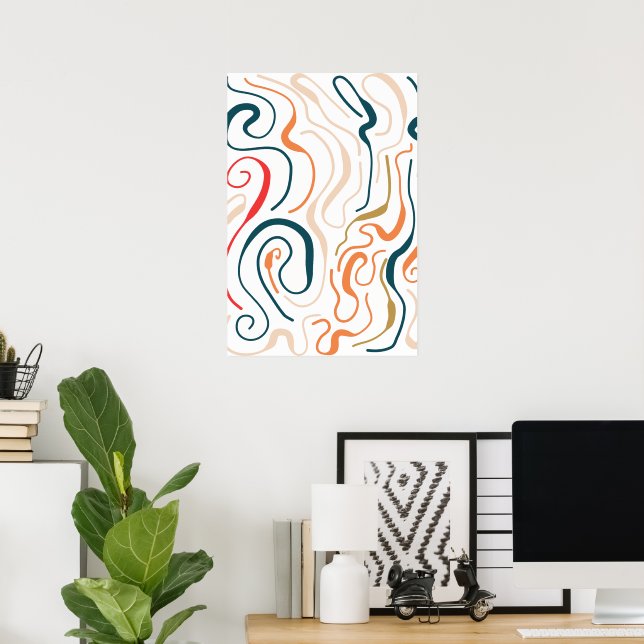 Doodle Line Style Modern Wall Art (Home Office)