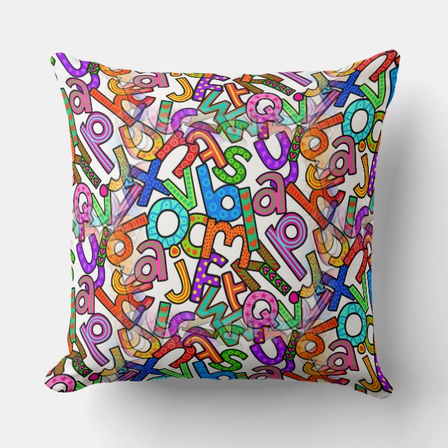 Doodle Lowercase Alphabet Pattern Cushion (Front)