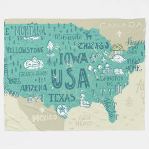 Doodle Map Of USA Fleece Blanket