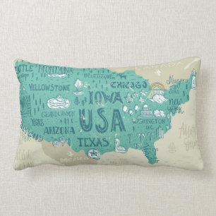 Doodle Map Of USA Lumbar Cushion