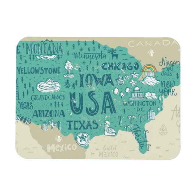 Doodle Map Of USA Magnet (Horizontal)