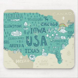 Doodle Map Of USA Mouse Pad