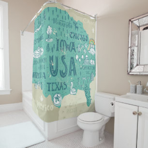 Doodle Map Of USA Shower Curtain