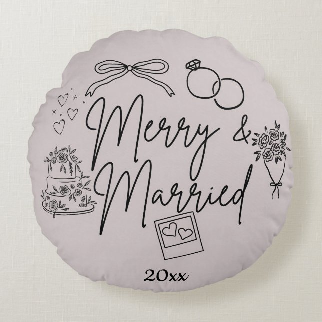Doodle merry and married round cushion (Front)