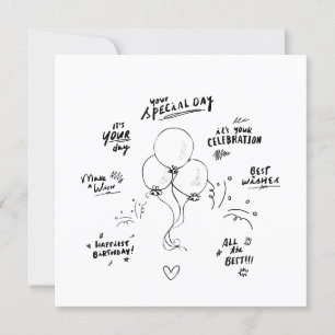 Doodle Modern Balloon Happy Birthday Card 