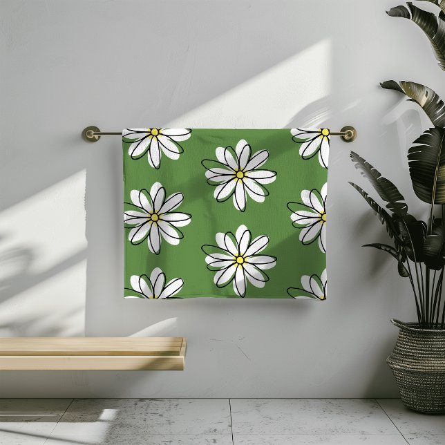Doodle Modern Daisy Green Bathroom Decor Bath Towel Set (Creator Uploaded)