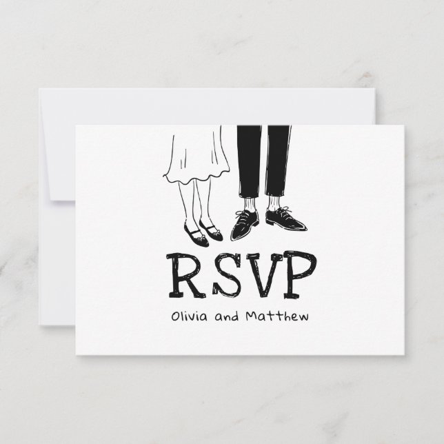 Doodle Modern Wedding Response | Fun Bride & Groom (Front)