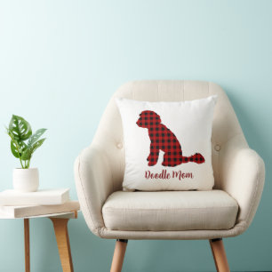 Doodle Mom Labradoodle In Buffalo Check Plaid  Cushion