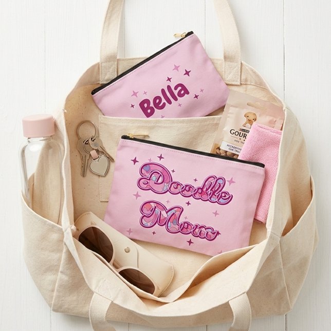 Doodle Mom Pink Hearts Personalized Name Accessory Pouch (Creator Uploaded)