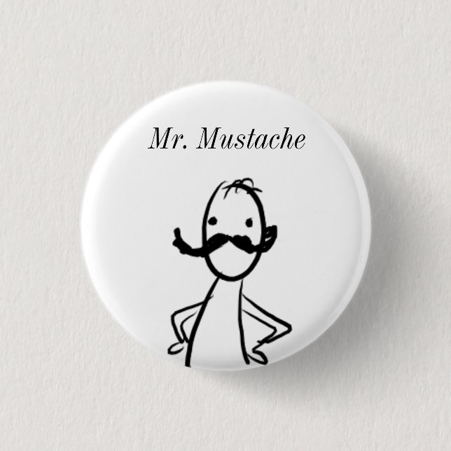 doodle, Mr. Moustache 3 Cm Round Badge (Front)