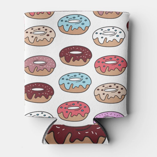 Doodle Multi-Coloured Doughnuts Background. Can Cooler (Front)