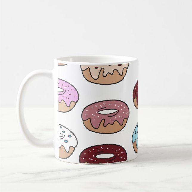 Doodle Multi-Coloured Doughnuts Background. Coffee Mug (Left)