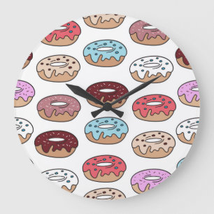 Doodle Multi-Coloured Doughnuts Background. Large Clock