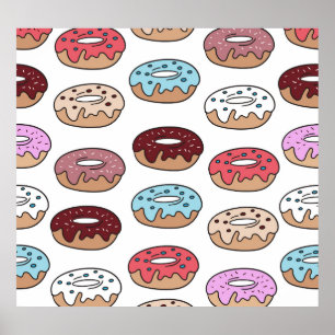 Doodle Multi-Coloured Doughnuts Background. Poster