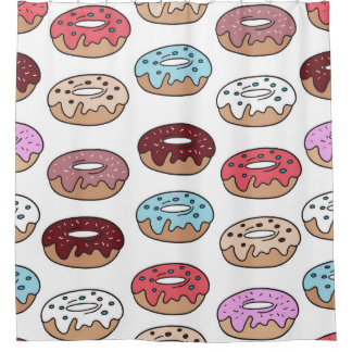 Doodle Multi-Coloured Doughnuts Background. Shower Curtain