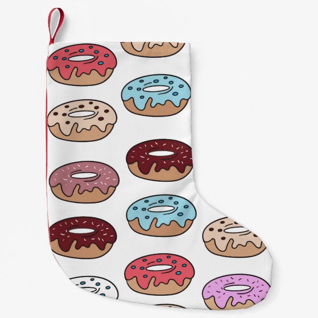 Doodle Multi-Coloured Doughnuts Background. Small Christmas Stocking (Front)