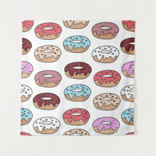 Doodle Multi-Coloured Doughnuts Background. Tapestry
