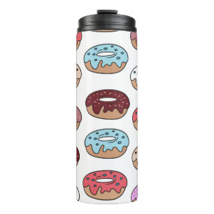Doodle Multi-Coloured Doughnuts Background. Thermal Tumbler