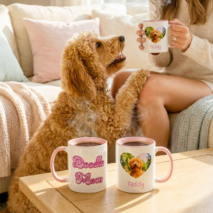 Doodle Mum Custom Photo Name Pink Heart Typography Mug
