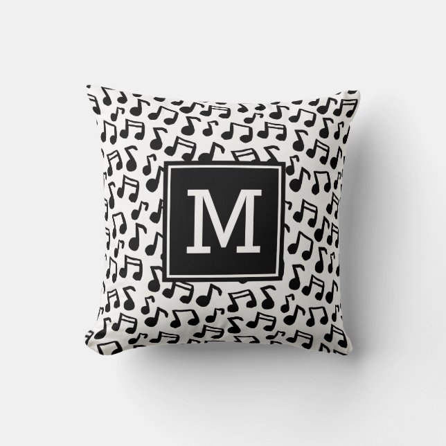 Doodle Music notes personalised monogram B/W Cushion (Front)