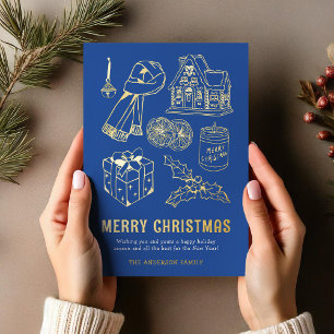 Doodle Non-Photo Blue Christmas Foil Holiday Card