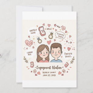 Doodle of Love: Personalised Engagement Announceme Holiday Card