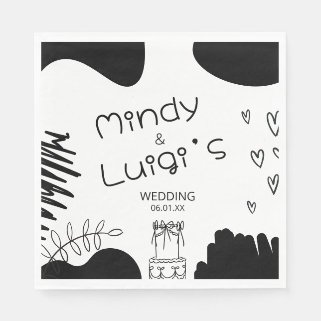 Doodle Organic Shapes Script Wedding Napkin (Front)